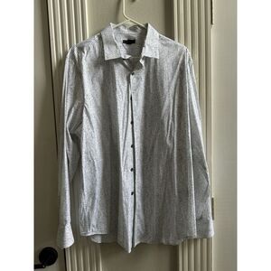 Alfani Shirt Mens‎ XL White Black Print All Over Button Up Long Sleeve